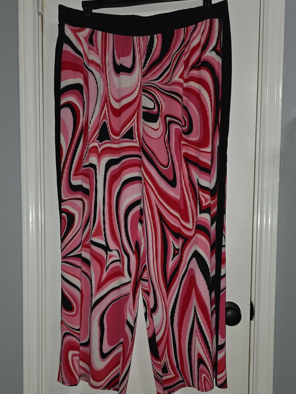 Lesley Evers Micro Pleated Pink Printed Wide-Leg Pants Sz XL